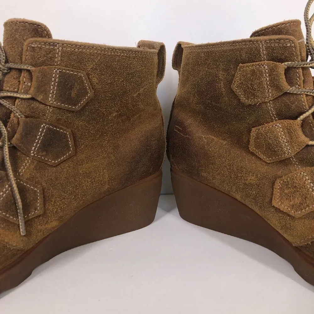 SOREL Toronto Brown Suede Lace Up Wedge Boots Booties Size 10.5 NL2115-286